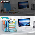 Marbrasse Desk Organizer with File Holder, 5-Tier Paper Letter Tray Organizer with Drawer and 2 Pen Holder, Mesh Desktop Organizer and Storage with Magazine Holder for Office Supplies(Blue)