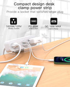 Desk Clamp Power Strip, 65W 10ft Extension Cord- 2 Outlets Desktop Power Strip with USB C 65W, USB A(QC 18W) Desktop Desk Clamp Power Station for Office, Home