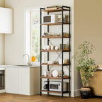 Casaottima Book Shelf, 7 Tier Tall Bookshelf, Modern Wood Bookcase Shelves for Bedroom, Industrial Display Shelf for Living Room Home Office Kitchen, Standing Shelving Unit Storage Organizer, Vintage