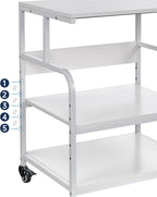 Fannova White Printer Stand, 23.6 x18.9 x 30 Inches Big Size Printer Table with Adjustable Shelf, 3 Tier Rolling Printer Cart with Wheels for Home Office Storage and Organization