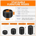 Furniture Risers Bed Risers Heavy Duty 1 inch, 2 inch, 3 inch, 4 inch Round Adjustable Bed Lifts Riser for Desk Legs Table Couch Sofa Chair Refrigerator Washing Machine (1 Inch, Black, 12 Pack )