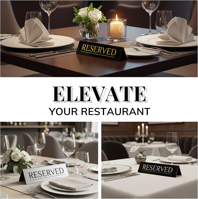 12 Reserved Table Signs – Black Stainless Steel with Silver Mirror Lettering | Elegant, Durable & Reusable Reserved Signs for Wedding Receptions & Restaurants | Wedding Accessories & Restaurant Supplies by Adaptic Group®