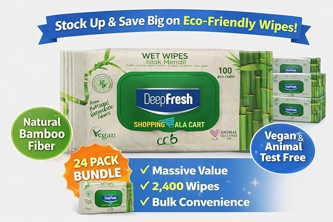 Shopping Ala Cart DeepFresh All-Purpose Surface Cleaning Wipes — 24-Pack Case (2,400 Total Wipes) — Bamboo Fiber, Durable & Lint-Free, Bleach-Free, Pop-Top Lid, Vegan