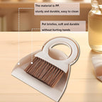 Round Handle Brush and Dustpan Set Small Broom & Dustpan Portable Handheld Sweeper for Desktop Sofa Floor Pet Nest (Off White)