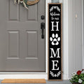 LuZhiQiang Front Porch for Welcome To Our Home Standing Sign 45"X9" Vertical Tall Long Leaner Paw Print Outdoor Front Door Wood Framed Decor (Wood Black)