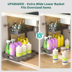 Beleeb Under Sink Organizer, Extra-Wide Upgrade, 1-Pack of 2-Tier Metal Slide Out Cabinet Organizer, Height Adjustable Organization and Storage Series, Bathroom/Cabinet/Kitchen organization, Black