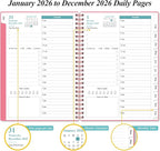 2026 Daily & Monthly Planner - One Page Per Day, Daily Planner 2026 from January 2026 to Deccember 2026, Planner 2026 with 12 Monthly Tabs, 6.4" x 8.5", Pink