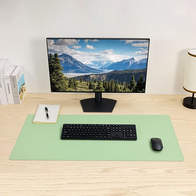 Wolaile PU Leather Desk Pad,36x17 in Large Computer Desk Mat,Waterproof Non-Slip Desk Blotter Protector,Light Green Big Keyboard Mouse Pad