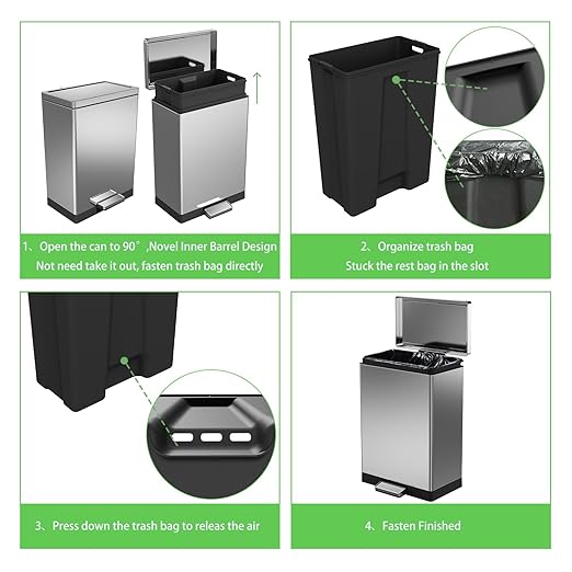 SIMPLYKLEEN 40 Liter / 10.5 Gallon Kitchen Trash Can with Lid, Large Step Garbage Can, Soft-Close Trash Bin for Bathroom Office, Brushed Stainless Steel