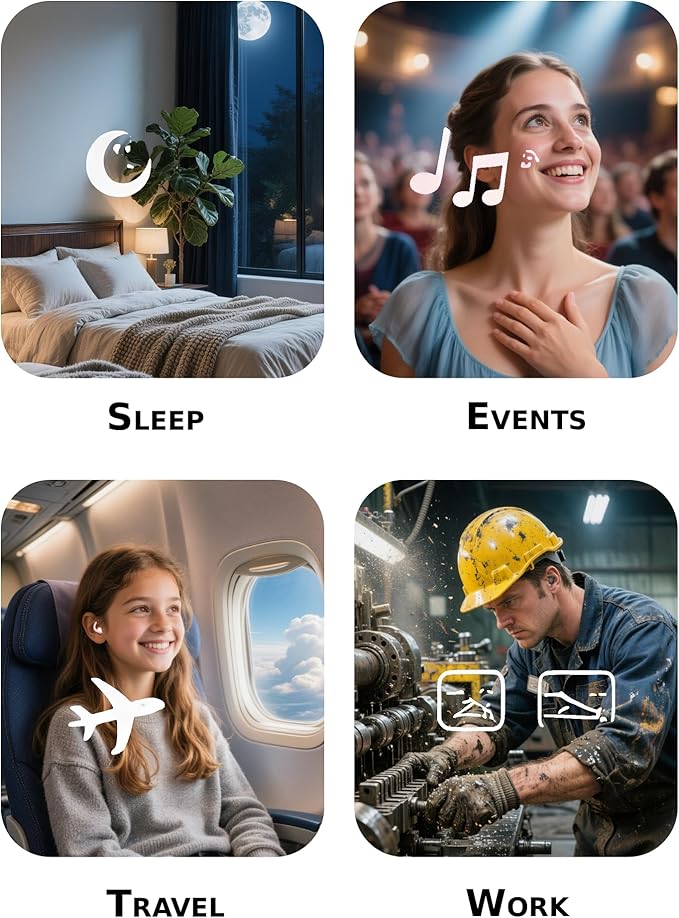Afflatus Ear Plugs for Sleeping Noise Cancelling, 2 Pairs (S+L) Comfortable Reusable Noise Reduction Ear Plugs, Earplugs for Sleep, Snoring (Pure Black)