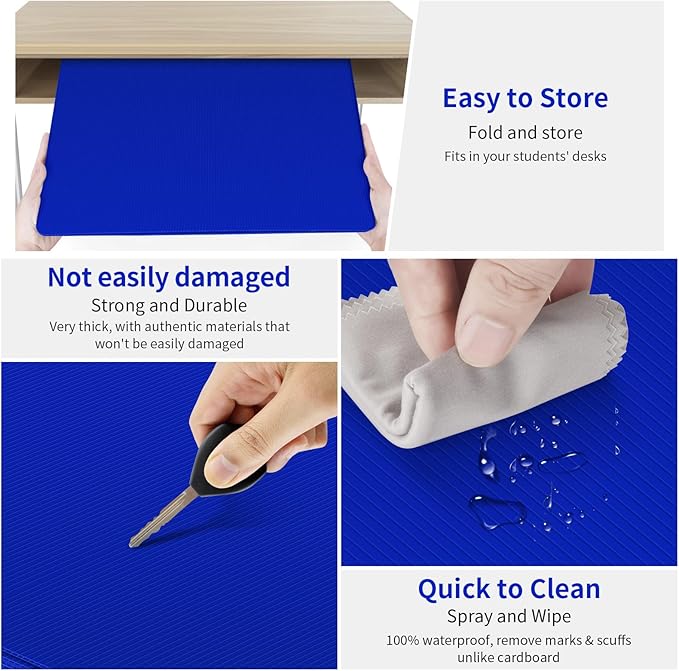 2 Pack Blue Desk Dividers for Students, Privacy Shields Folder for Students, Durable & Waterproof Plastic Study Board, Classroom Teacher Supplies Test Divider, Includes Extra Labels