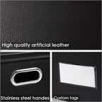 PRANDOM Large Stackable Storage Boxes with Lids [5-Pack] Leather Fabric Foldable Storage Bins Organizer Containers Baskets Cubes with Cover for Bedroom Closet Office Nursery Black(17.7x11.8x11.8)