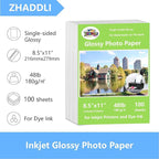 ZHADDLI Glossy Photo Paper 8.5 x11,Inkjet Photo Printer Paper, instant DryPicture Paper for Dly chip Bag, Flyers,Cards, Calendars andBrochures(180gsm/48lb)
