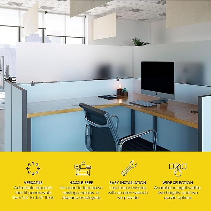 OBEX Acrylic Mounted Large Brackets Quality Desk Privacy Panel & Divider for Your Office Cubicle-Increase Separation & Improve Productivity (Frosted, 12"W X 42"H)