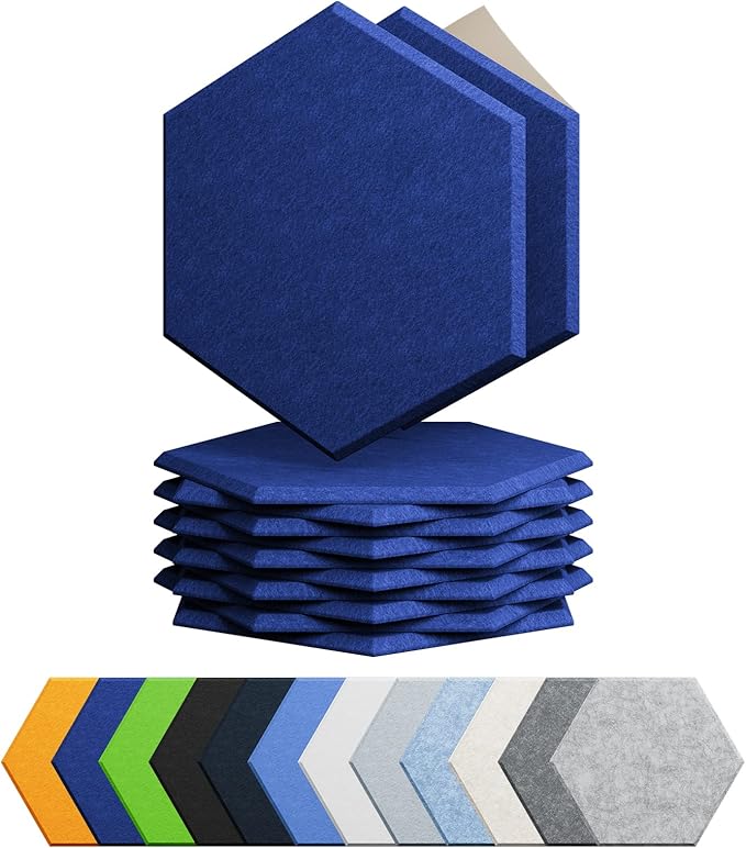 Amantech 12 Pack Acoustic Panels Self Adhesive Sound Proof Foam, High Density Sound Acoustic Panel, 12X10.23X0.4 Inch Hexagon Panels in Home, Office, Reccording Room, Studio,and more(Telecom Blue)