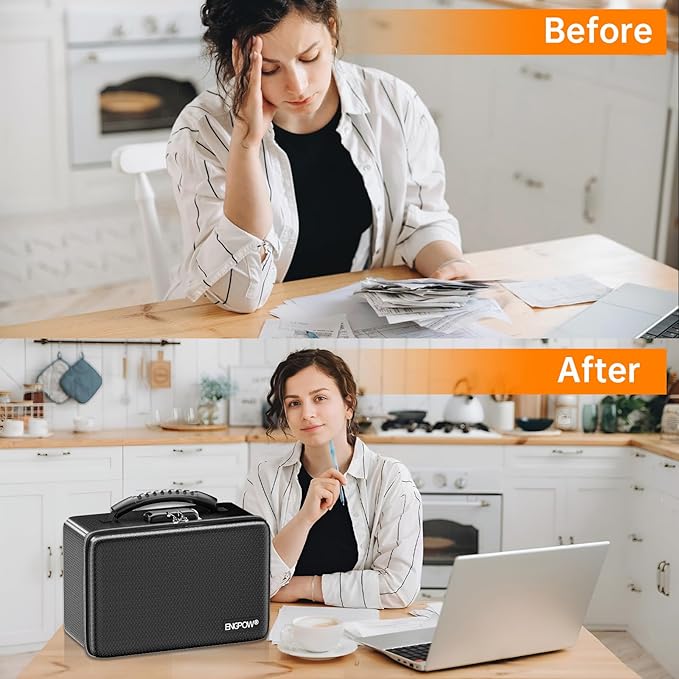 ENGPOW Fireproof Money Box, Small Hard Case Fireproof Box with Fireproof Zipper ＆ Lock, 6400°F Heat Insulated Fireproof Water Resistant Safe Box for Cash, A5 Document, Passport and More, Black