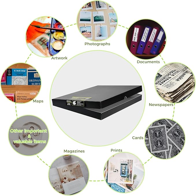 Lineco 16x20 Black Clamshell Archival Folio Storage Box, 1.75" Deep. Acid-Free with Metal Edge. Preserves Picture Longevity, Organize Photos or Documents, Crafts, DIY