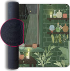 Black Cat Mouse Pad Green Plants Desk Mat Pad Anime Large Gaming Cartoon Cute Mouse Pad,Stitched Edges Non-Slip Waterproof Rubber Base Mous Mat for Office Home Work Gaming(27.5X11.8 in)