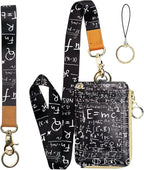 Teacher Lanyards for Id Badges Card and Keys,Math Pattern Funny ID Card Holders with Lanyards,Zipper Wallet with Cute Neck Lanyard for Women Men School Student Work Nurse