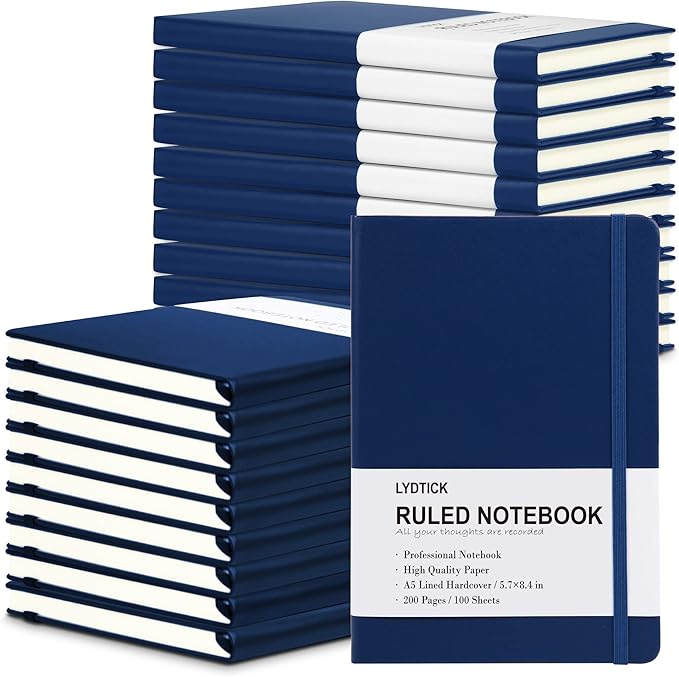 LYDTICK 20 Pack Journals for Writing College Ruled Notebooks Journal in Bulk, Hardcover Notebooks (200Pages) for Note Talking, Lined Bullet Journals for Home School Office, 5.7"x8.4", Navy