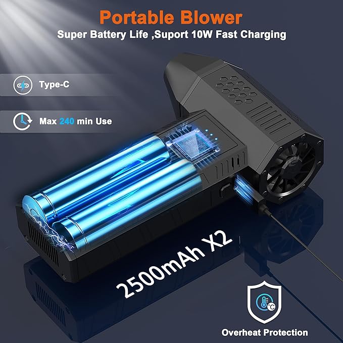 JVSCAM X3 Compressed Air Duster - Electric Air Duster with Brushless Motor,3 Gear Adjustable - mini Snow Blower- Rechargeable Air Duster for PC, Keyboard, Car,Outdoors,Home,Snow and Leaves Clearing