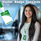 Visitor Badge Lanyards Volunteer Badge Holder with Clips (25 pcs) - Reusable Temporary ID Pass for Office, School, Events PVC Plastic Security Cards for Exhibition Guest by OSTENBIG (Green)