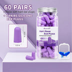 Aoutrow 60 Pairs Soft Foam Ear Plugs, 38dB SNR Slow Rebound Ear Plugs for Sleeping Noise Cancelling, Noise Reduction, Work, Swimming, Shooting, Studying, Purple