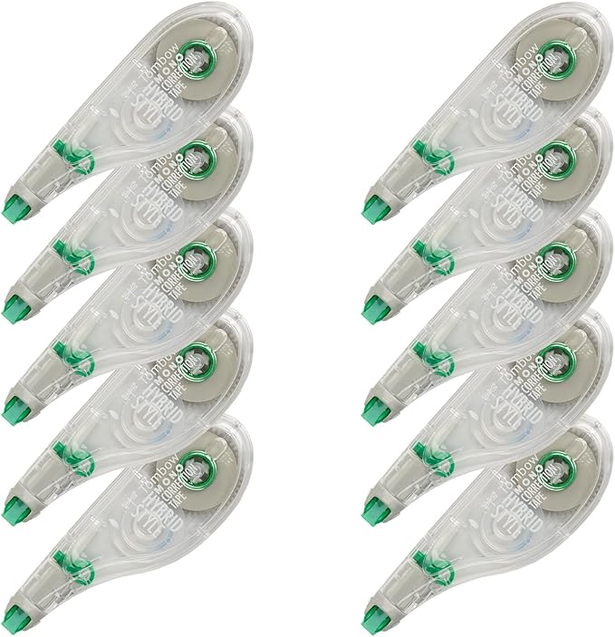 Tombow 68721 MONO Hybrid Correction Tape, 10-Pack. Easy To Use Applicator for Instant Corrections