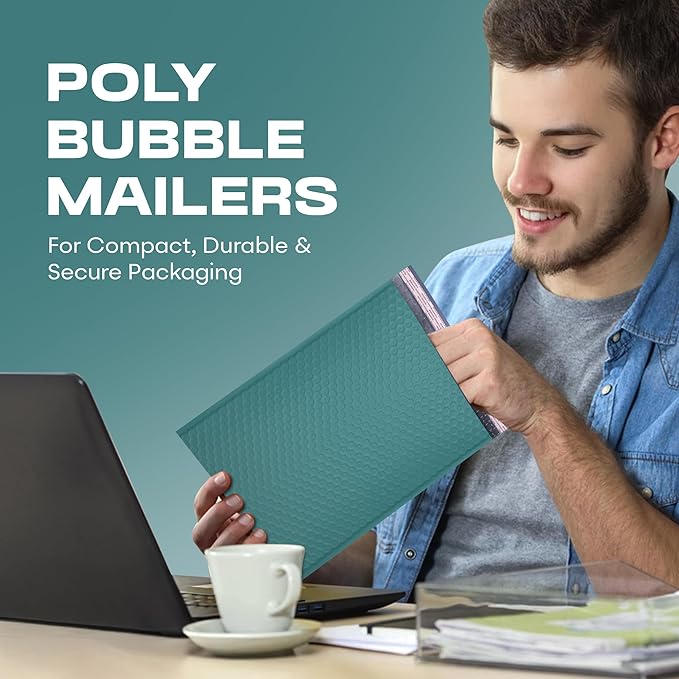 Green Poly Bubble Mailers 8.5x12 inch #2 | Self Seal Padded Envelopes | Cushioned Bubble Mailer | Usable Size 8.5x11 | Water Proof | Lightweight mailing Shipping Bags | 200 Pack Bulk