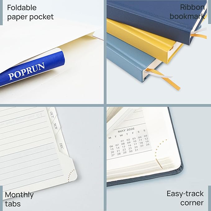 POPRUN Monthly Planner 2026-2027, Medium-6.25'' x 8.5'', 18-Month Calendar Book (Jan.26 - Jun.27), Calendar Planner with Monthly Tabs, Storage Pocket, Hardcover, 100 GSM Paper - Orange