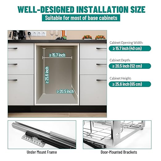 Pull-Out Trash Can, 50Qt Double Bins, Under Mount Waste Container with Soft-Close Slides, 176 lbs Load Capacity & Door-Mounted Brackets Garbage Recycling Bin with Lids for Kitchen Home Cabinet (2pack)