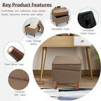 FAGAGA Storage Ottoman with Adjustable Lid, Soft Step Stool, Footrest and Seat, Ottoman Foot Rest for Living Room, Bedroom, Dorm, Brown