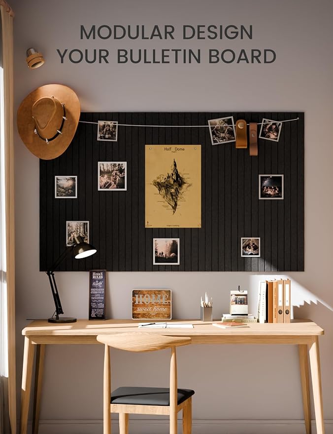 Fluxynara Large Felt Bulletin Board 36" x 24" Cork Board Alternative-6 Pack with 40 Safe Removable Adhesive Tabs, Cork Boards for Walls Cork Board for Home Office Classroom Pin Board (Black)