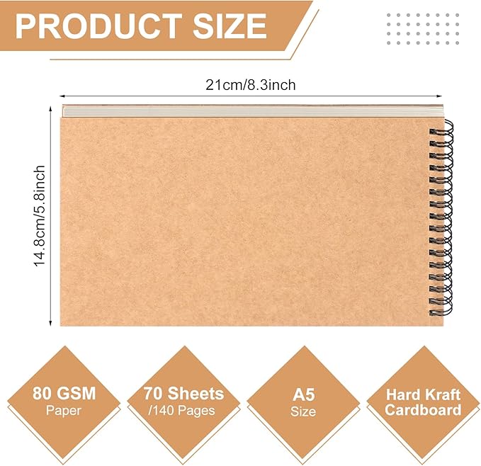 Engrowtic Dot Grid Notebook Top Spiral Notebook A5 Size Bullet Dotted Paper Hardcover Dot Journal 8.3''x 5.8'' 140 Pages Spiral Notepads for Sketching Drawing Writing School Office(Brown,2 Pcs)