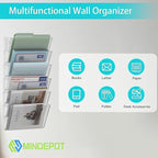 MINDEPOT 6 Pockets Acrylic Wall File Organizer, Clear Wall File Holder, Plastic Hanging Wall File Holder for Office, School and Home, Clear