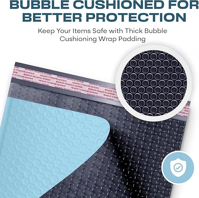 Light Blue 10x13 Inch Poly Bubble Mailers |Self Seal Padded Envelopes for Thick books | Cushioned Bubble Mailer | Usable Size 9.5x13 Inch | Waterproof Lightweight Mailing Shipping Bags | 100 Pack Bulk