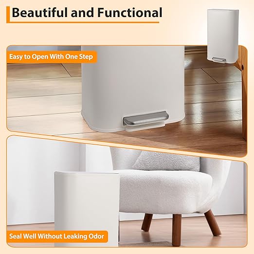DYTesa 8 Gallon White Stainless Steel Foot Pedal Trash Can | Rectangular Slim Design Saves Space | Soft-Close Lid & Removable Inner Bucket | Stylish Garbage Bin for Kitchen, Office, Living Room