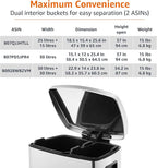 Amazon Basics Dual Compartment Recycling Trash Can with Soft-Close Lid and Removable Liner Buckets, 60 Liters, Rectangular, Grey, Silver