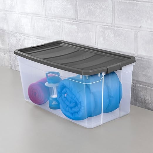 Sterilite 3-Pack Modular Stacker Box, Durable Clear Plastic Storage Bins with Latching Lids, 200 Quart - Stackable Organizing Container Boxes for Closet, Bathroom, and Office