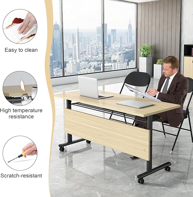 JEHUJD Conference Table,55.1''Folding Conference Room Table for 4-12 People,Mobile Flip Top MeetingTraining Table with Different Coulor and Styles for Offices, Classrooms,Meeting Room (2, G)
