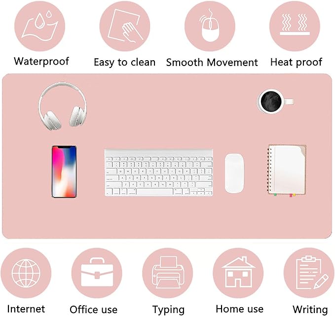 PU Leather Desk Pad Protector Gaming Mouse Pad Non Slip Desk Mat for Keyboard and Mouse Waterproof Desk Writing Pad for Office and Home Desk Accessories(Pink, 31.5 * 15.7)