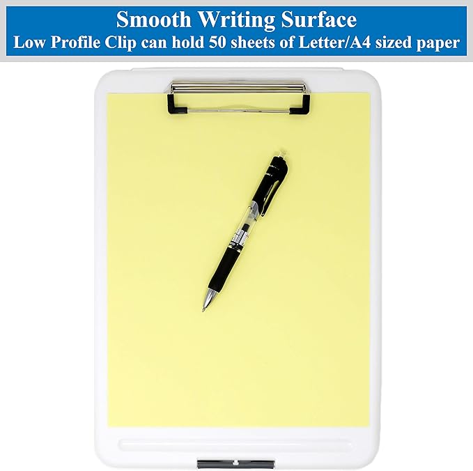 Think2Master White Plastic Storage Clipboard. | 25% Heavier & 25% Sturdier| Heavy Duty and Won’t Flex or Bend Like Other Brands (Compare The Weight). Storage Compartment Holds 150 Letter Sized Paper.