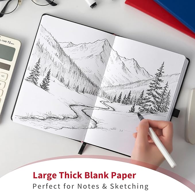 Heture Hardcover Notebooks, A5 Blank Notebook for Writing 160 Pages, 8.2 x 5.5 inch, Classic Blank Notebooks for College/Work/Travel(Black 3 Pack)