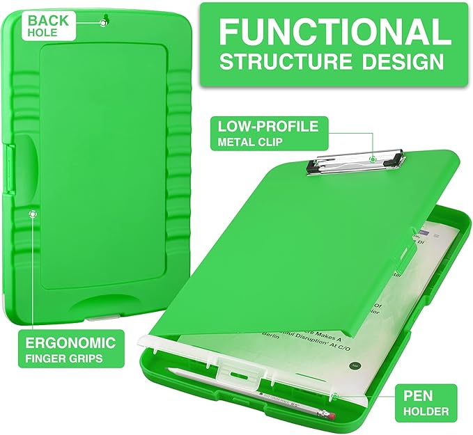 Sooez Clipboard with Storage, High Capacity Nursing Clip Board 8.5 x 11 with Pen Holder & Low Profile Clip, Plastic Clipboards Case Box, Teacher Must Haves School Office Supplies,Letter Size/ A4