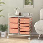 LDAILY 9 Drawer Rolling Storage Cart, Rolling Cart with Drawers for Classroom, Art Supply Craft Organizer on Wheel with Metal Frame & Handles for Home Office School
