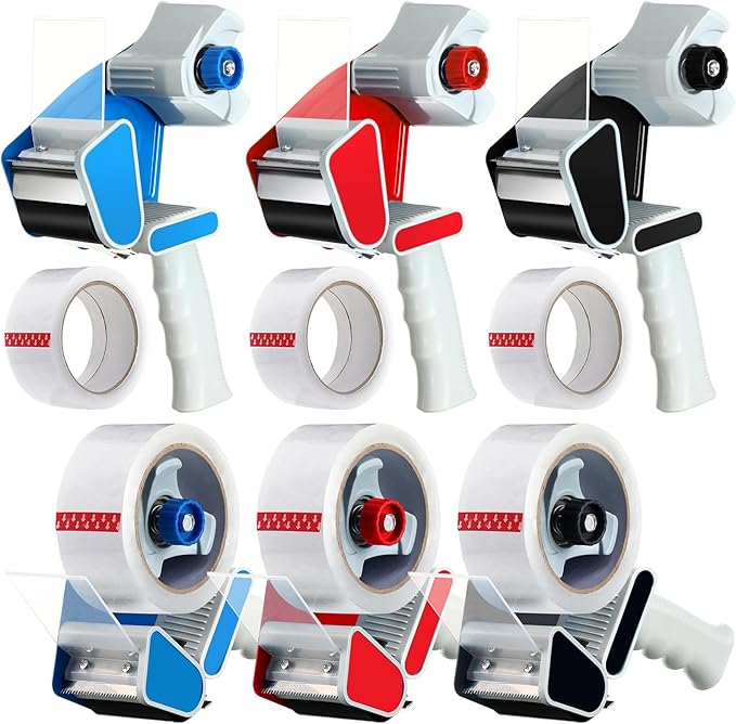 Dunzoom 6 Pack Packing Tape Dispenser Gun with 6 Roll 2 Inch 2.7 Mil Heavy Duty Packaging Tape Gun for Packing Boxes Moving