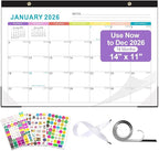 Gannyfer Desk Calendar 2026, Fridge Calendar Magnet, 18 Monthly Small Yearly Desk/Wall 2026 Calendar, Use Now to Dec 2026, 14" x 11", with Plastic Cover Corner Protectors Hanging String, 2025-2026 Desk Calendar for Office, Home and School (3 Sticker)