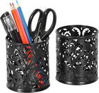 EasyPAG Black Pen Holder for Desk, 2 Pack Round Pen Organizer, Brush Holder for Vanity, Metal Pencil Cup Organizer for Home, Office, Classroom, School