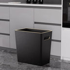LADSTAG Black 3 Gallon Waste Basket 4 Gallon Trash Can, Office Wastebasket with Gold-Tone Edging Decoration for Bathroom,Pu Leather Waste Bins for Toilet Bedroom Living Room, Office Home Modern Decor