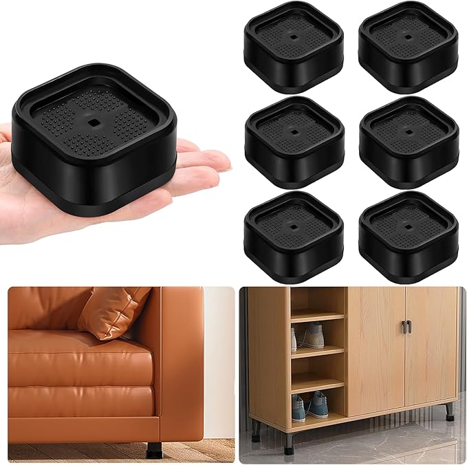 shouwuhho 6 Pack Furniture Risers Adjustable Bed Risers Heavy Duty Lifts Height 1", Square Stackable Bed Risers 1, 2 or 3 Inch for Desk Leg Table Couch Sofa Chair Bed Frame Legs Dorm, Black
